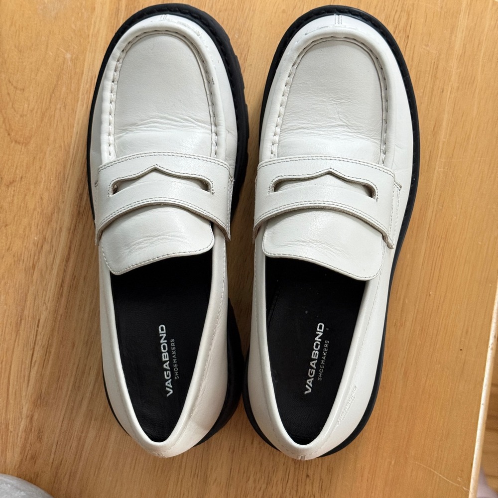 Vagabond Shoemakers Cosmo 2.0 Off White Leather Chunky Lug Sole Penny Loafers 38 - Picture 8 of 13